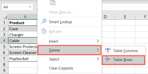 Select Delete, Table Rows