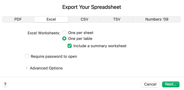 Export Your Sheet window