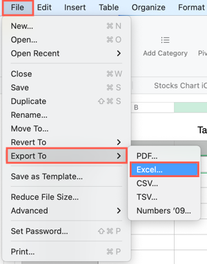 Select File, Export to, Excel