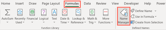 Name Manager on the Formulas tab