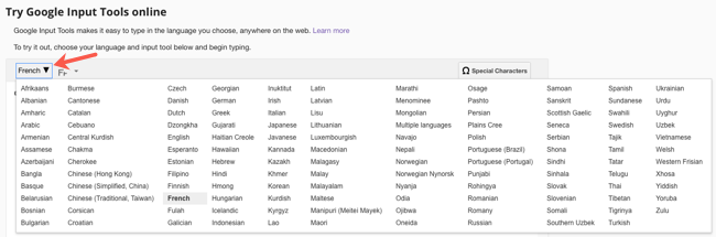 Google Input Tools languages