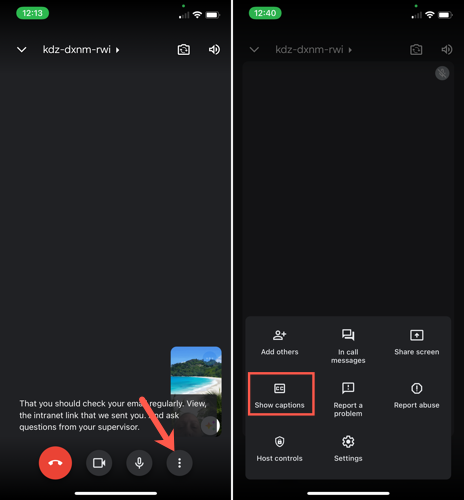 Show Captions in the Google Meet mobile app