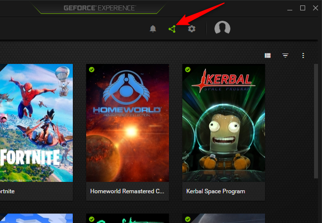 Click the triangular icon in Geforce Experience