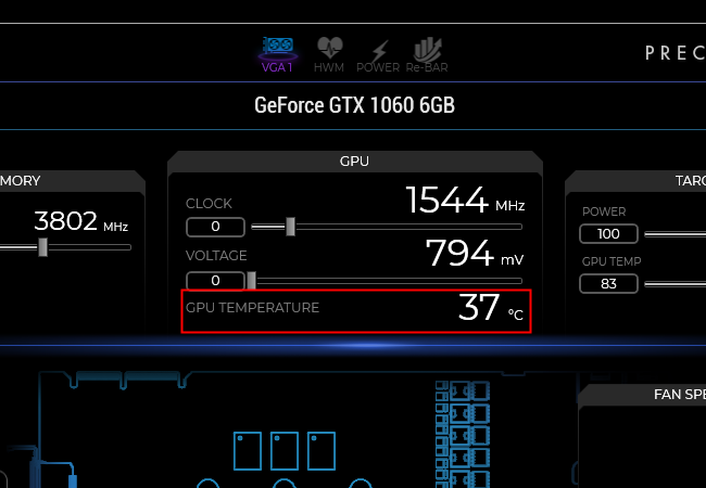 Red box encapsulating GPU temperature