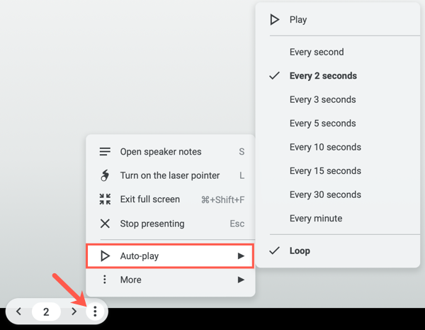 AutoPlay and Loop settings in Google Slides