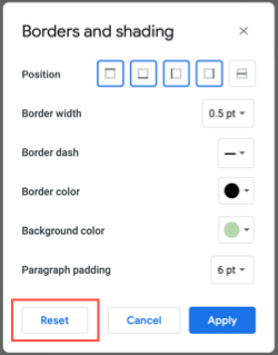 Reset Borders and Shading in Google Docs