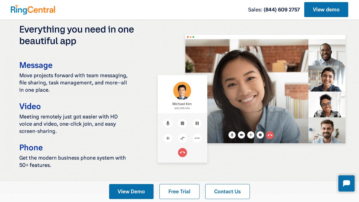 The RingCentral app includes message, video, and phone features