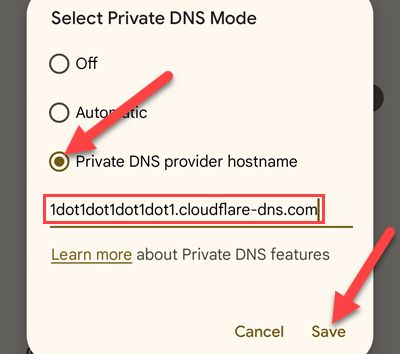 Enter the DNS information and tap "Save."