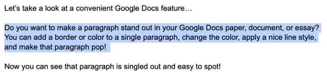 Paragraph selected in Google Docs