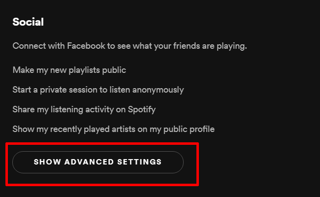 Spotify advanced settings menu option.