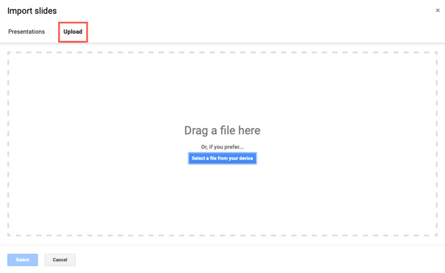 Upload tab in Google Slides