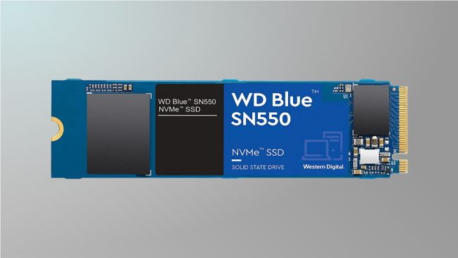 WD Blue SSD on grey background