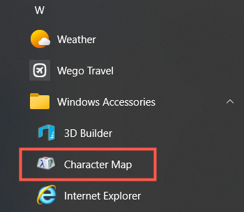 Windows Accessories folder, Character Map
