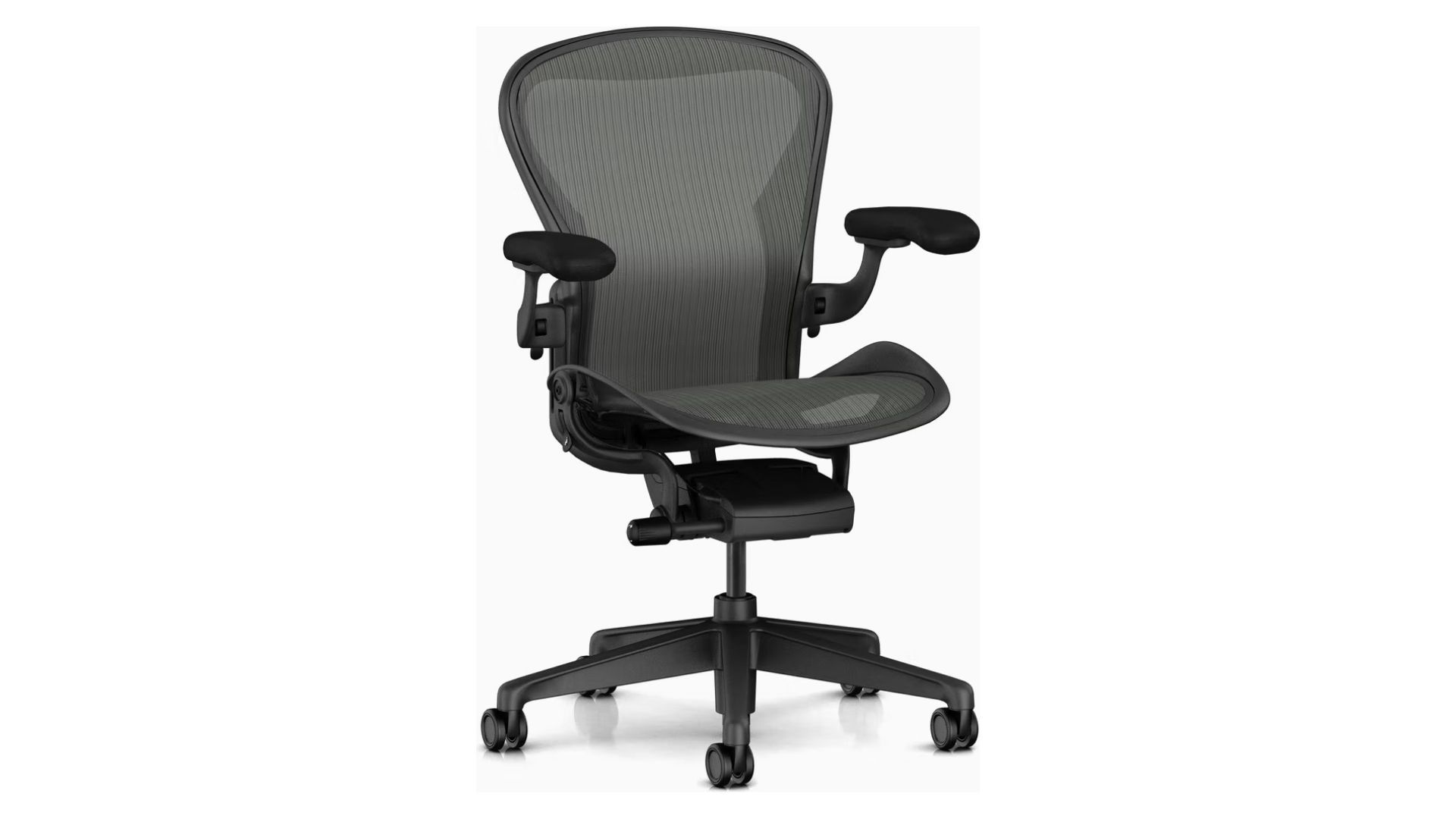 The ergonomic Aeron chair from Herman Miller with mesh all over.