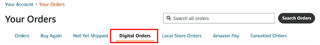 Digital Orders on Amazon desktop site