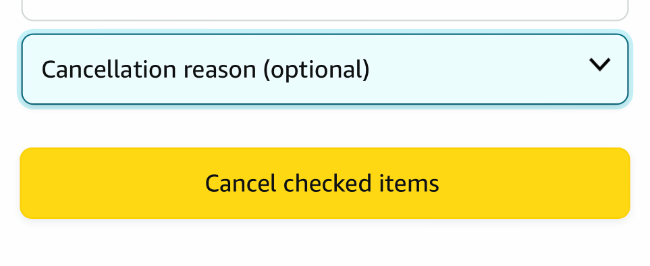 Finalizing an Amazon order cancellation in the mobile app