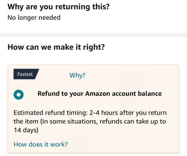 Choosing how to receive an Amazon refund