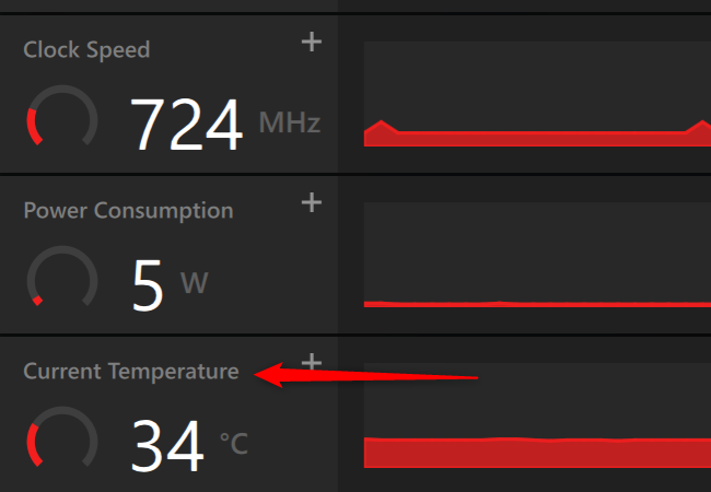 Arrow pointing to temperature section