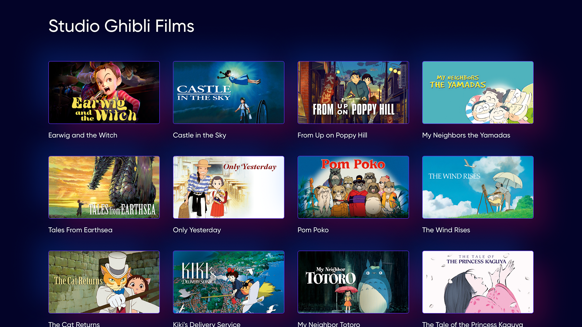 A selection of Ghibli movies at HBO Max.