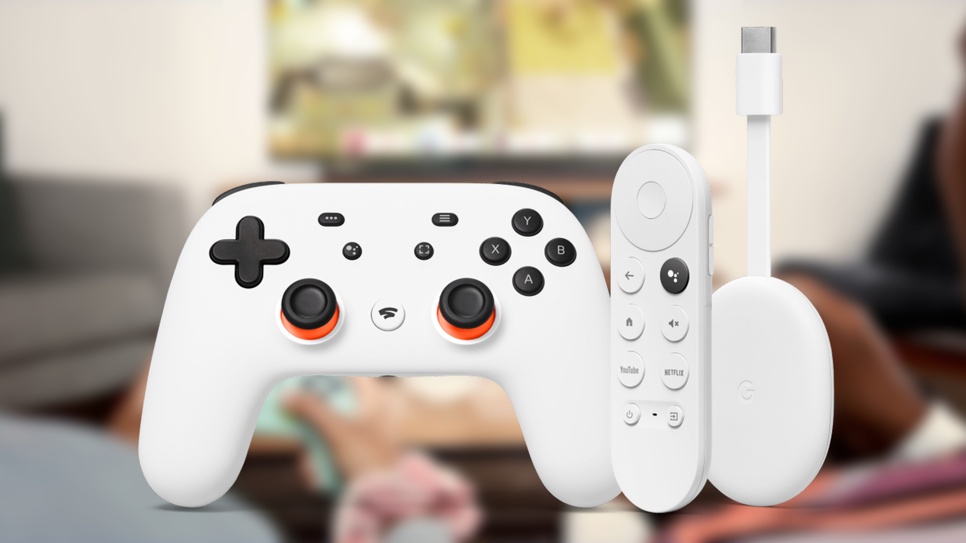 The Stadia controller and Chromecast with Google TV