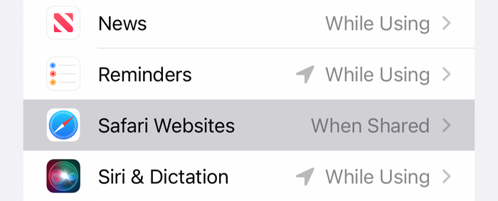 Location settings for Safari Websites on iOS