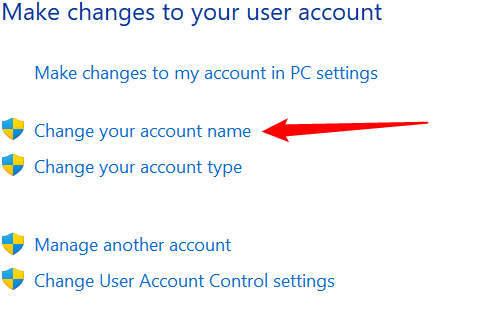 Click "Change your account name." 