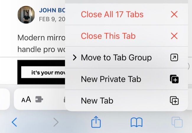 Close all iPhone tabs at once