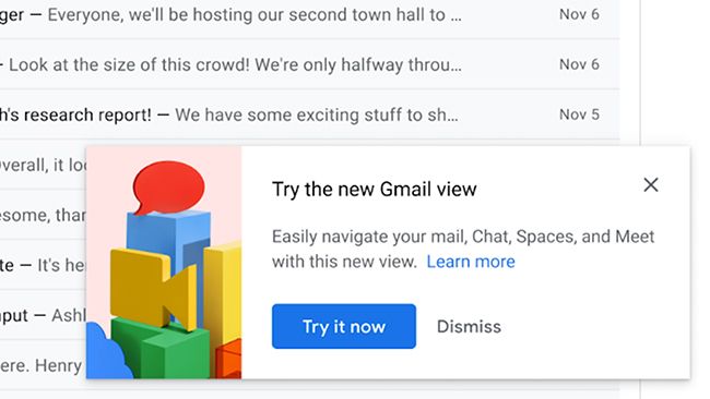 Gmail asking to use the new layout