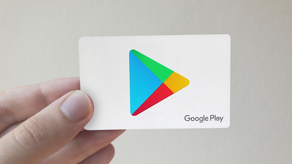 Closeup of a Google Play gift card.