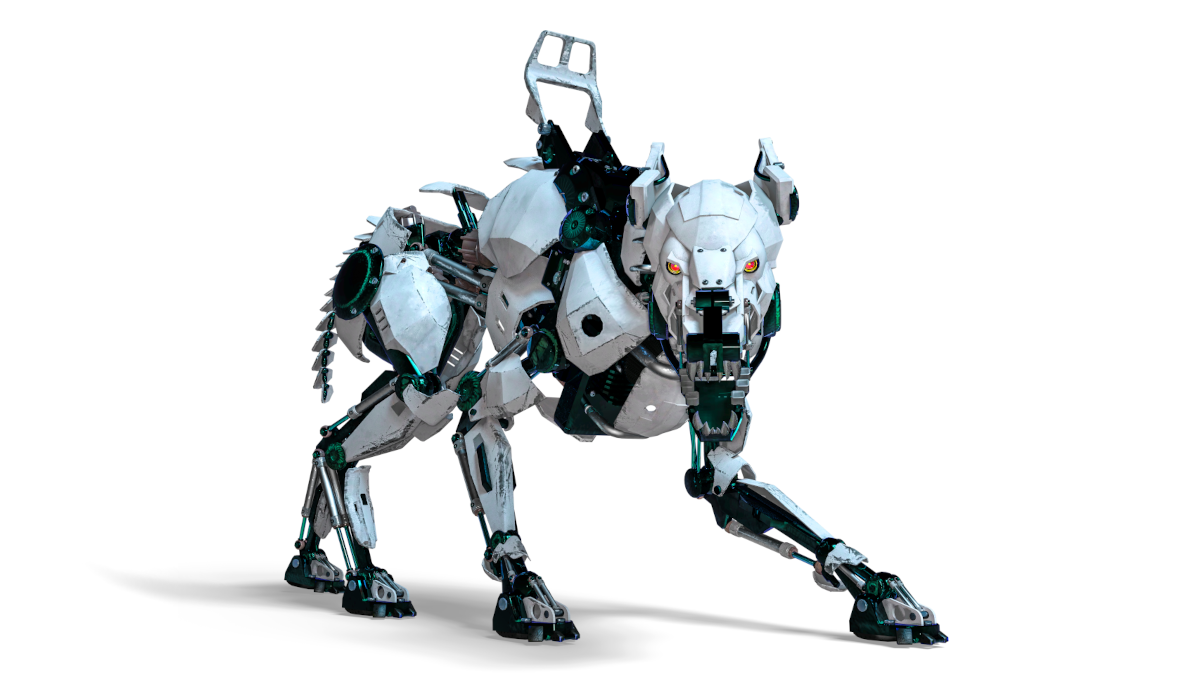 Artist's rendition of a security robot guard dog concept.