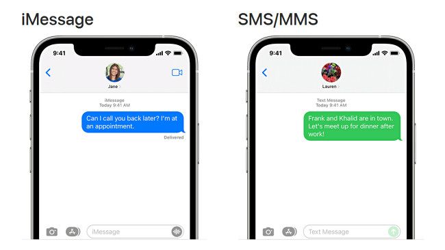 Blue bubbles for iMessage, green bubbles for SMS or MMS