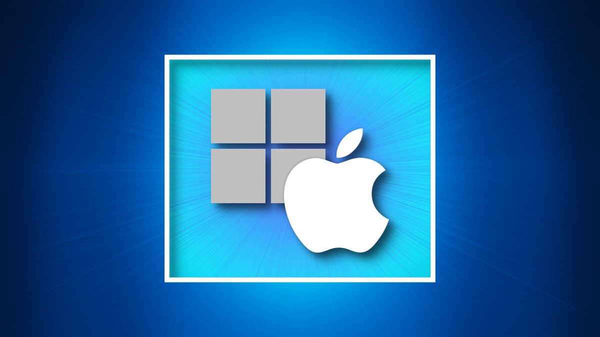 A Windows and Apple logo on a blue background - Mac and PC