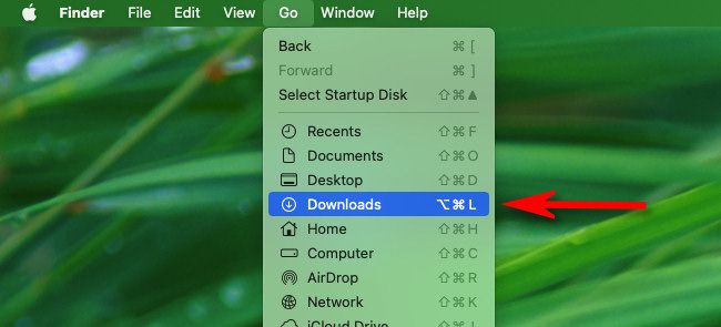 In Finder, click "Go" in the menu bar, then select "Downloads."