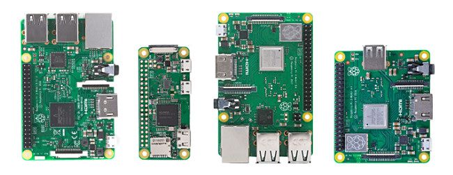 Four models of Raspberry Pi Boards
