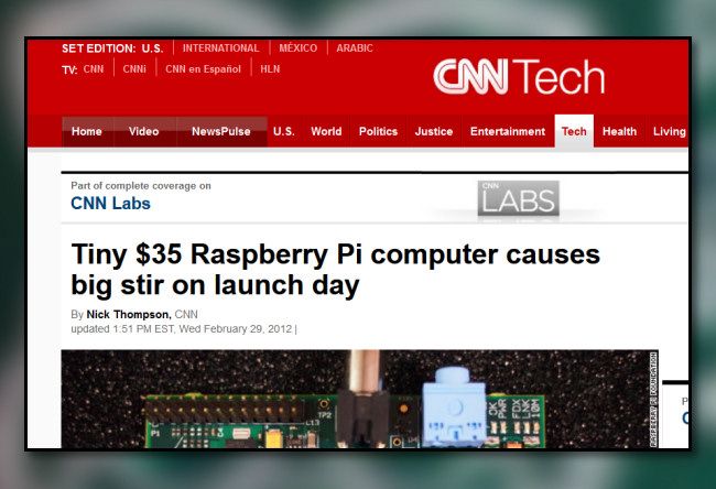 A screenshot of a Raspberry Pi launch article on CNN.com in 2012.
