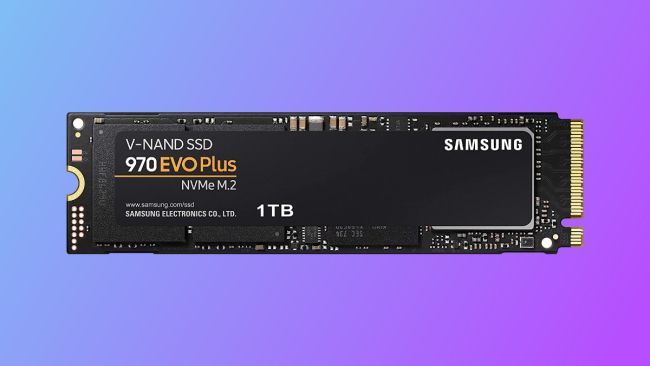 Samsung 970 Evo Plus on blue and purple and blue background