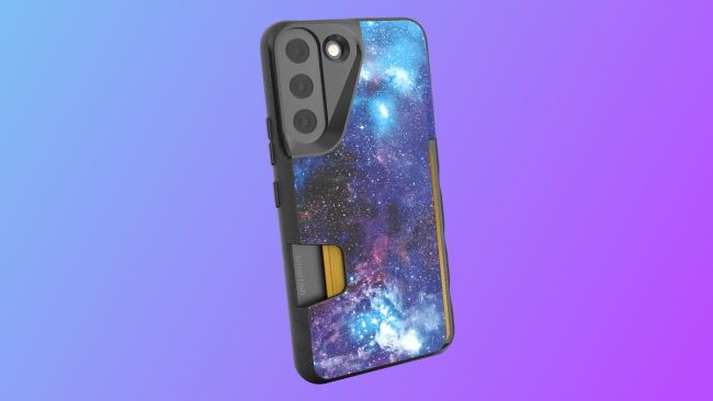 Smartish Wallet Slay on blue and purple background