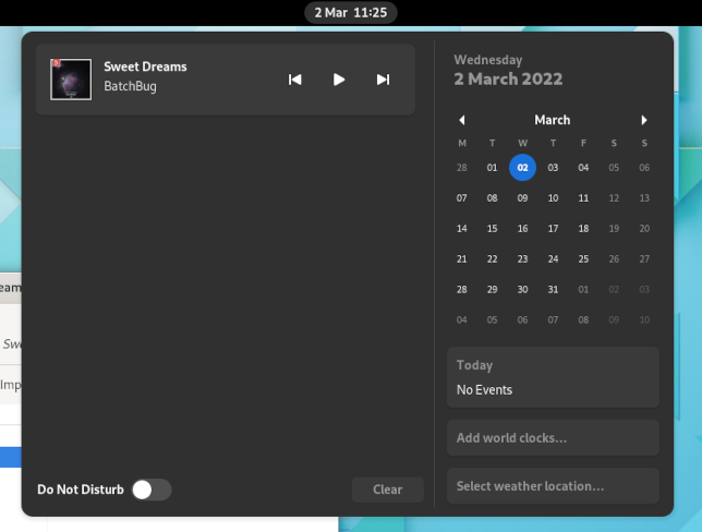 GNOME 42 notification and calendar window
