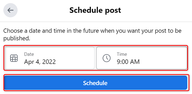 Enter the date and time and choose "Schedule."