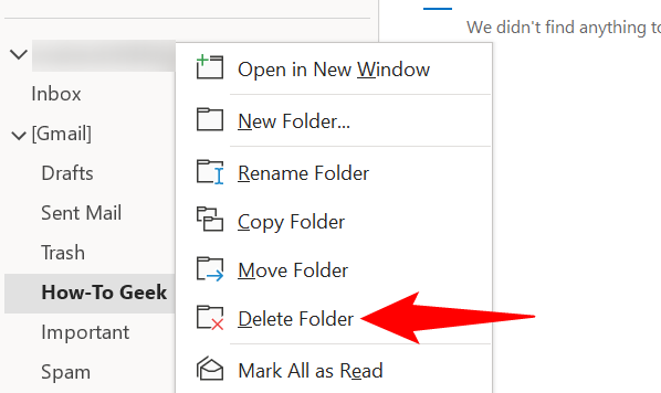 Right-click the folder and select "Delete Folder."