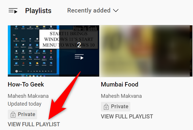 Select "View Full Playlist" beneath the playlist.