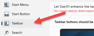 Go to the "Taskbar" section.
