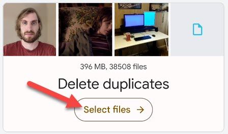 Tap "Select Files" on the "Delete Duplicates" card.