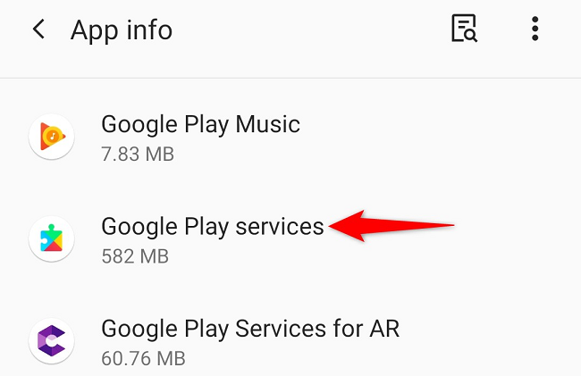 Tap "Google Play services" in the list.