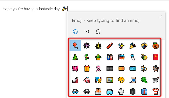 Add an emoji to an Outlook email.