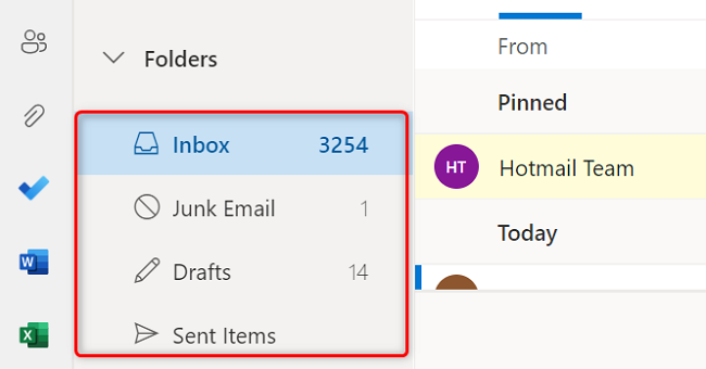 Choose a folder in Outlook on the web.