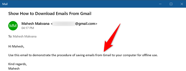Contents of the downloaded Gmail email.