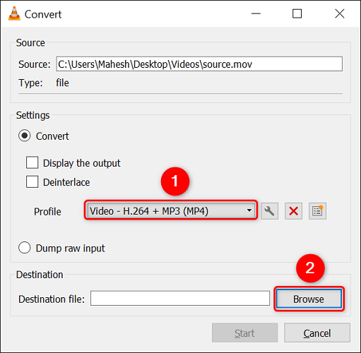 Convert MOV to MP4 with VLC.