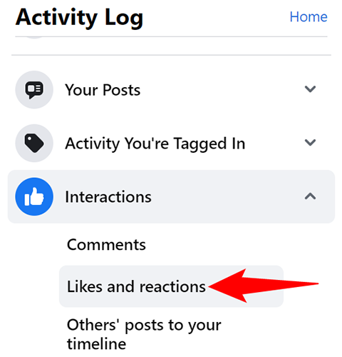 Select Interactions > Likes and Reactions on the left.