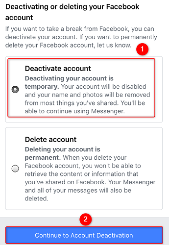 Deactivate the Facebook account on iPhone.